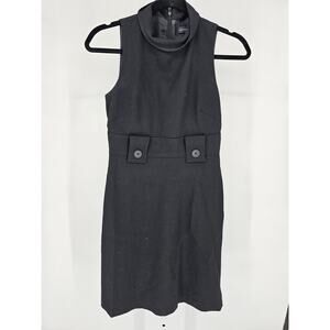 Banana Republic Womens Sz 0 black wool blend sleeveless mock neck shift dress